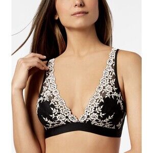Wacoal Black Ivory Lace Wireless Plunge Bra Racerback Convertible Floral 38